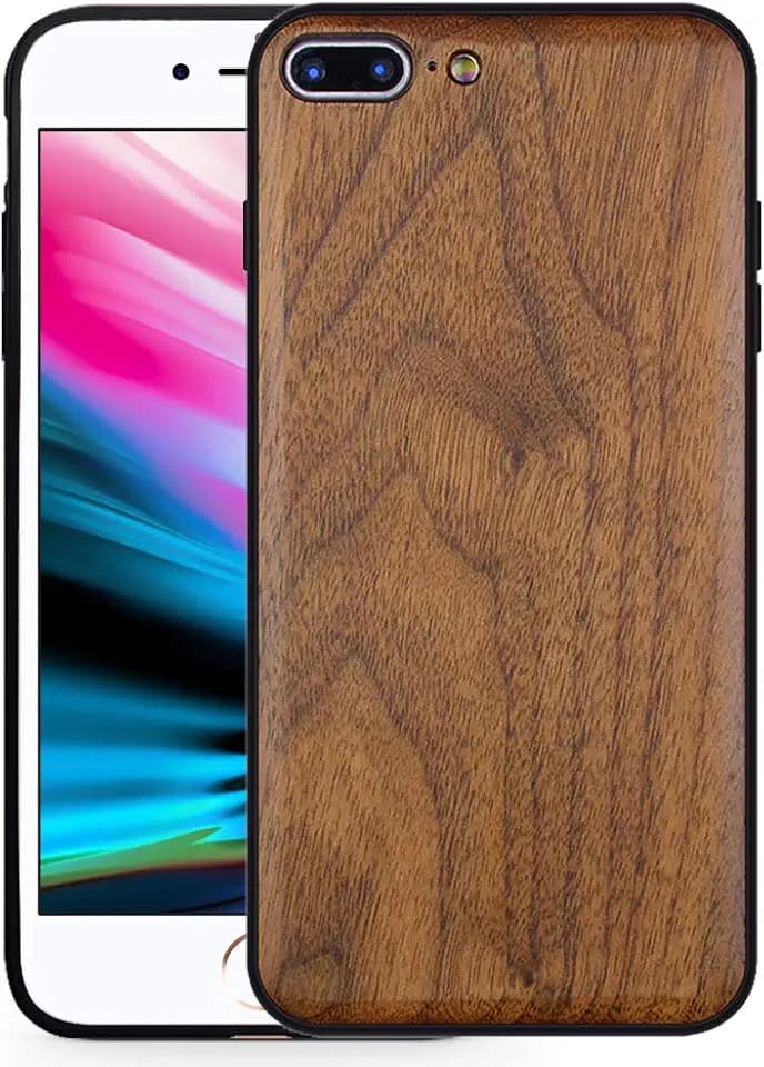 Wood Case for iPhone 7 Plus/8 Plus -Real Natural Wood- Slim Shockproof Hybrid Wooden Cover for iPhone 7P/8P (Walnut)