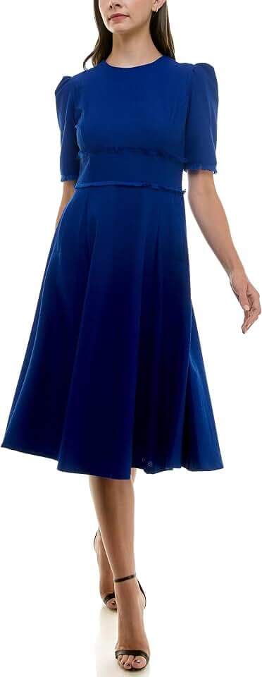 Maison Tara Women's Boucle Puff Sleeve Fit & Flare Midi Dress