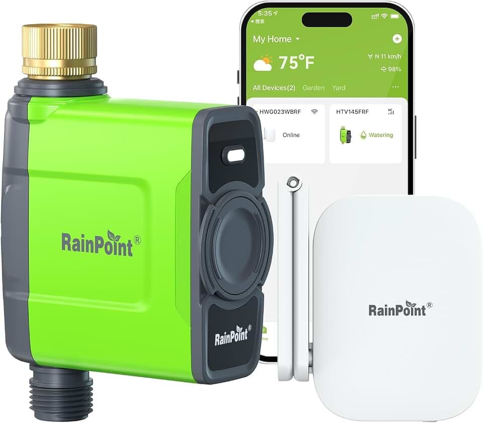 RAINPOINT WiFi Water Timer for Garden Hose, WiFi Sprinkler Controller, Smart Hose Timer Valve, Automatic Drip Irrigation System/Rain Delay for Garden/Lawn/Yard (Brass Inlet, WiFi Gateway)