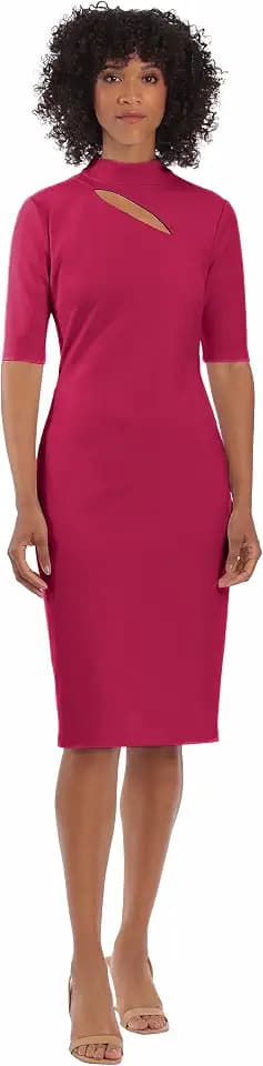 Maggy London Women's Maggy London Women's Dresses Notch Neck Sleek Sheath Dress Office Workwear