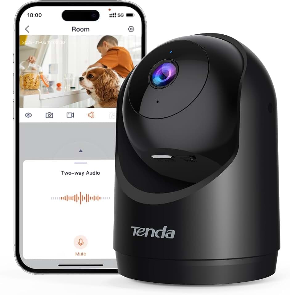 Tenda 3MP Überwachungskamera Innen,Personen und Bewegungserkennung, Automatische Verfolgung,Alarms und Push-Nachricht, Haustiere Kamera überwachung innen 2K mit 2-Wege-Audio,Nachtsicht,CP3V3.0 Schwarz