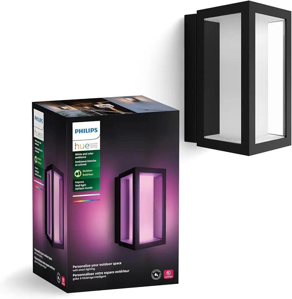 Philips Hue Impress Outdoor Wall Light (Hardwired), (6.1 x 9.4 in), 1 Pack, White & Color Smart LED Light, Voice Control, Bridge Required