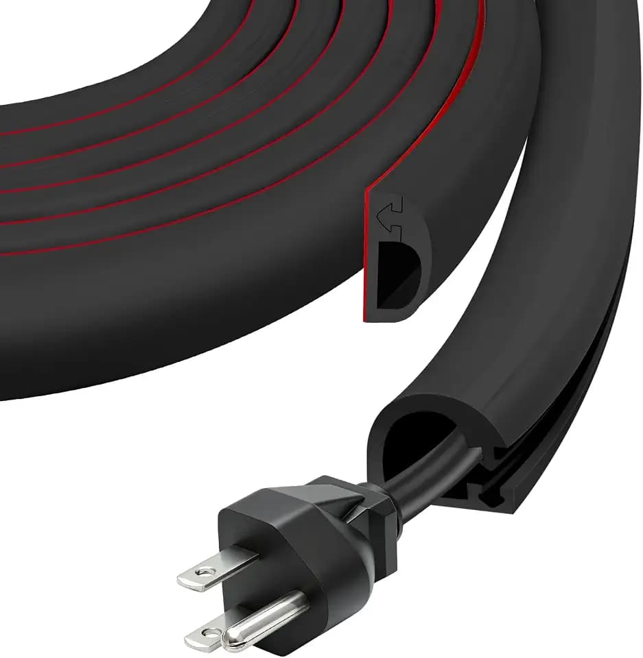 Wall Cord Hider, Flexible Side-Open Cable Raceway,Black,Regular-118inch
