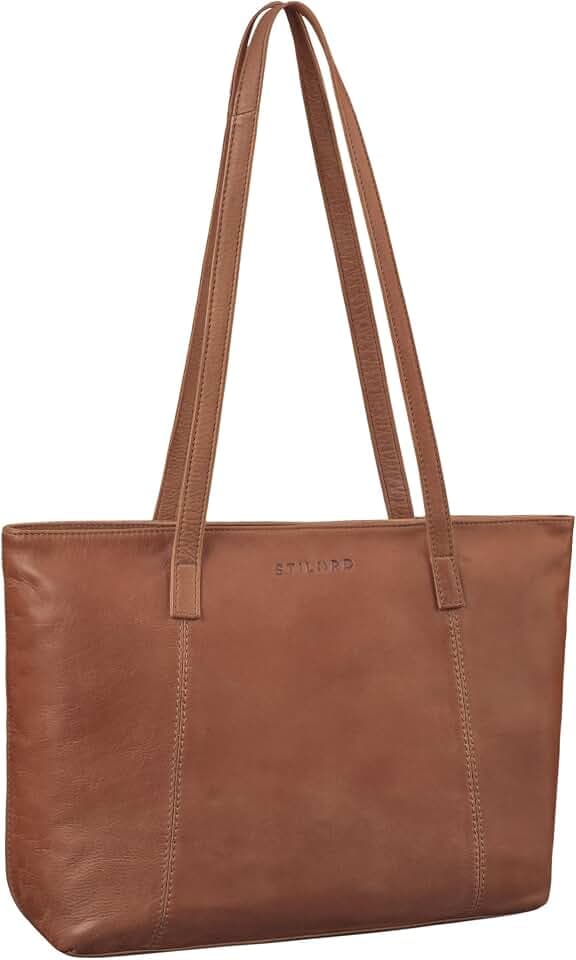 STILORD Tina Leder Shopper Tasche Damen Groß - Elegante Frauen Handtasche Echtleder Tote Bag für Laptop 13,6 Zoll Große Henkeltasche mit Reißverschluss für jeden Tag Farbe:Mocca - Dunkelbraun