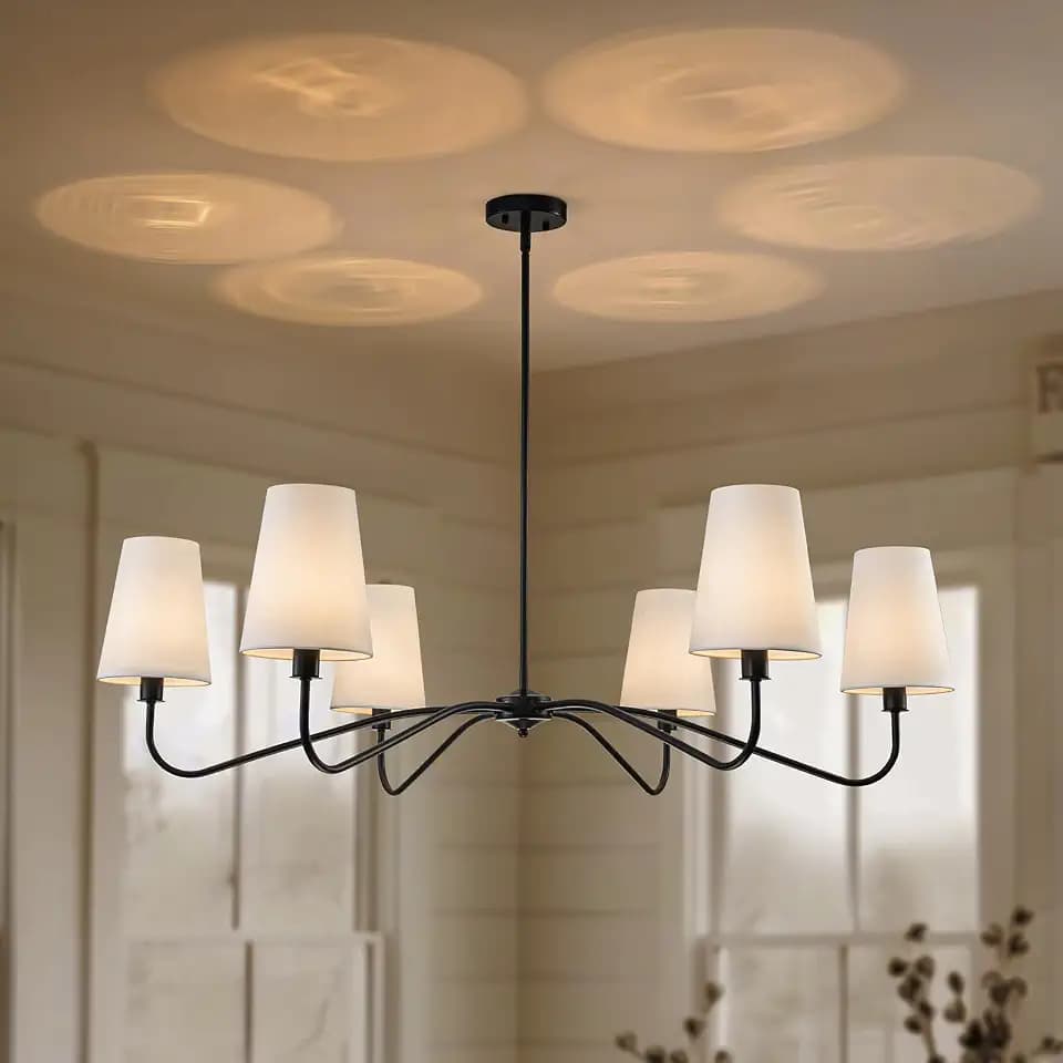 47'' Oversized Farmhouse Chandelier with Shades, 6-Light Large Chandelier