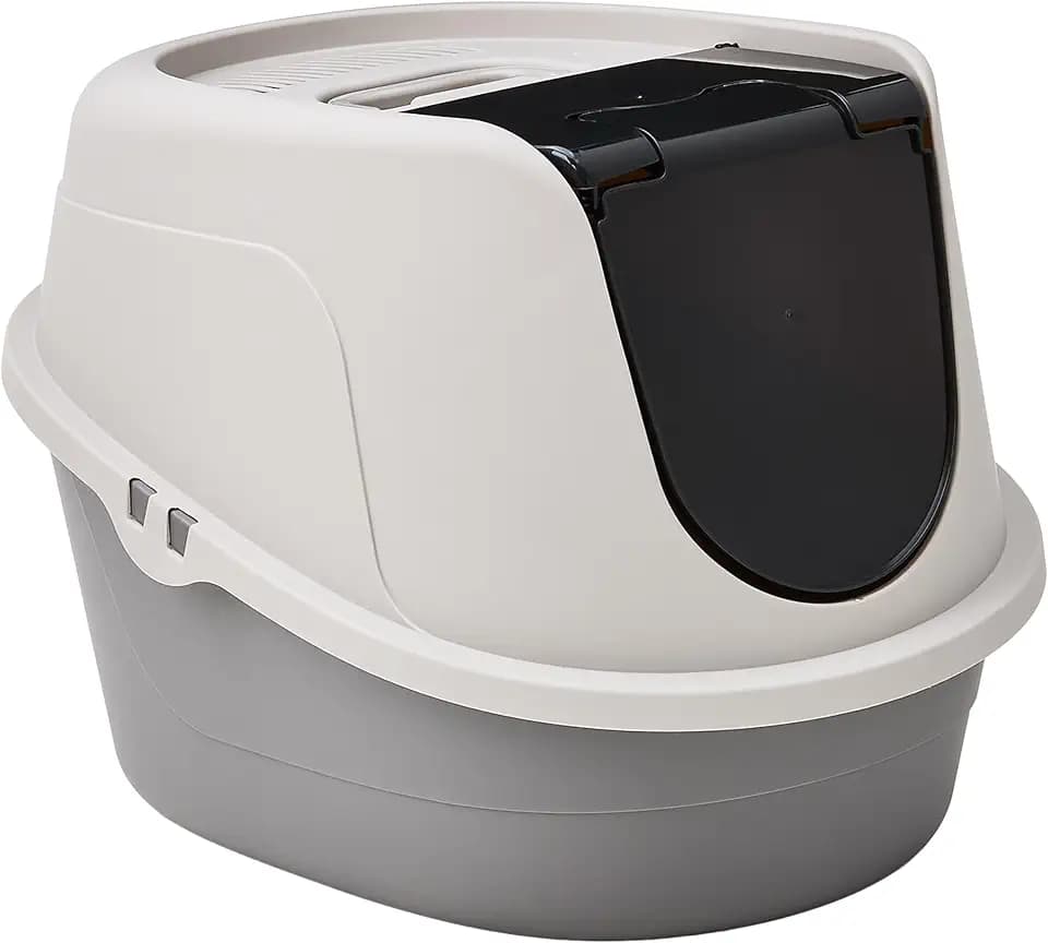 Amazon Basics No-Mess Hooded Enclosed Cat Litter Box with Odor Control and Swinging Door, Large, 24" x 18" x 17", Multicolor