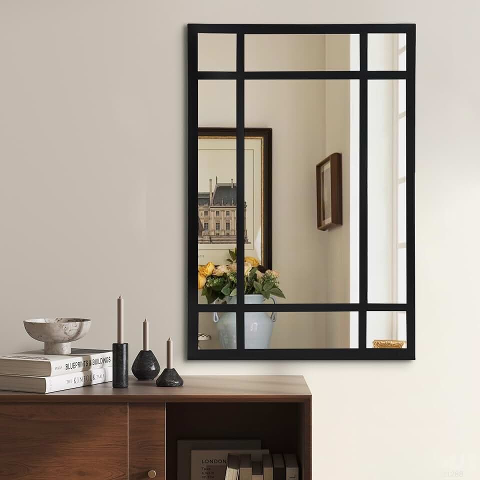 HQiJun Black Rectangle Mirror, Farmhouse Decorative Wall Mirror for Entryway, Living Room, Bedroom, Hallway, Fireplace, Accent Wall Decor (Black1, 34" x 24")