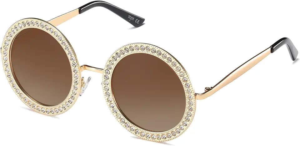 SOJOS Shining Oversized Round Rhinestone Sunglasses Festival Gem Sunnies SJ1095