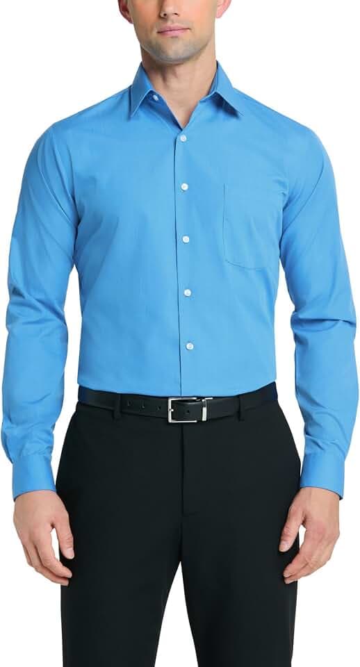 Van Heusen Herren Kleid Hemd tailliert Popeline Solid, Pacifico, 42 cm Hals 91 cm- 94 cm Ärmel