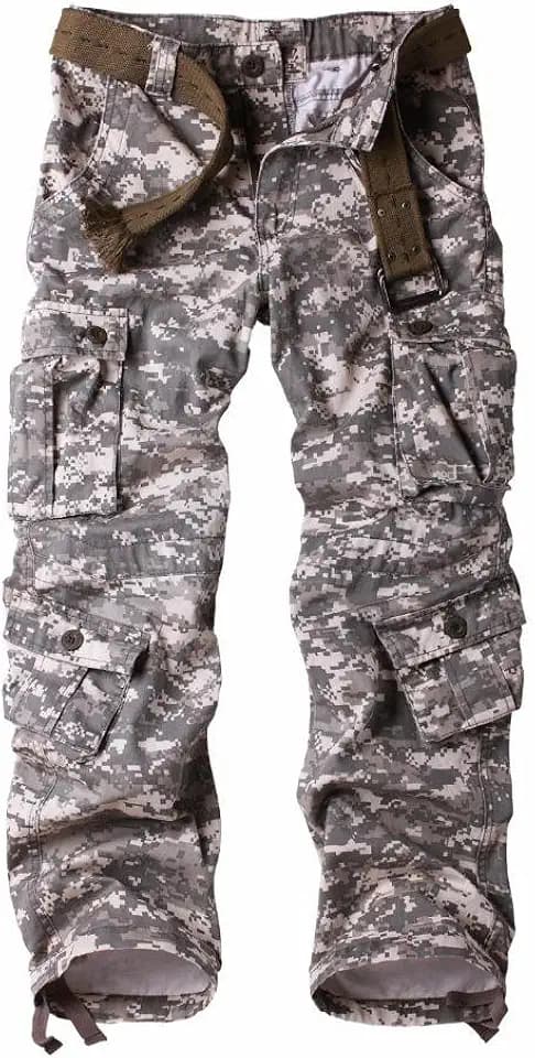 Herren Cargo Hose aus 100 % Baumwolle mit 10 Taschen und Gürtel 38 Digital