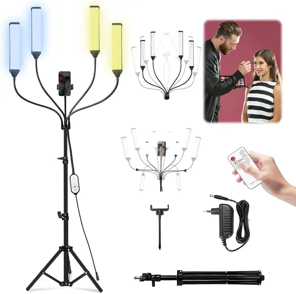 Esthetician Light with Four Flexible Arms, Professional Lash Lamp LED Lighting Kit with Phone Holder, Dimmable Beauty Floor Light for Lash Techs, Estheticians & Tattoo Artists