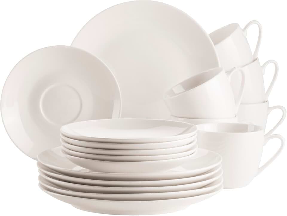 MÄSER 934105 Serie Belmira, klassisches Kaffeeservice für 6 Personen, 18-teiliges Kaffeegeschirr, zeitlos, elegant, filigran, Porzellan, weiß