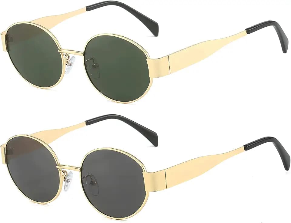 YAMEIZE Retro Oval Metall Rahmen Sonnenbrille - für Damen Herren Klassisch Rund UV400 Schutz Kleine Brillen Travel Fahren Outdoor