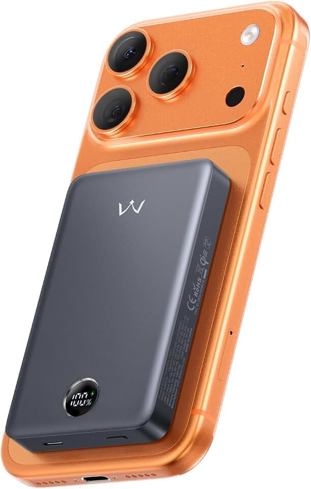 iWALK Magnetisches Powerbank, Qi2 Zertifiziert 15W Magnetisches Ladegerät mit LED Display, 30W PD Schnellladung, 10.000mAh Akku Pack, Ergonomisches Design, für iPhone 18/17/16/15/14/13/12 Serie