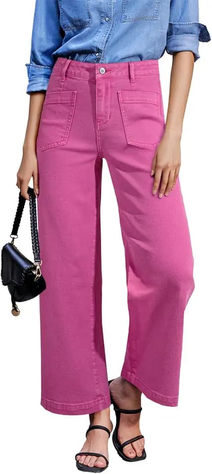 Sidefeel Wide Leg Jeans for Women High Waisted Stretchy Ankle Denim Pants