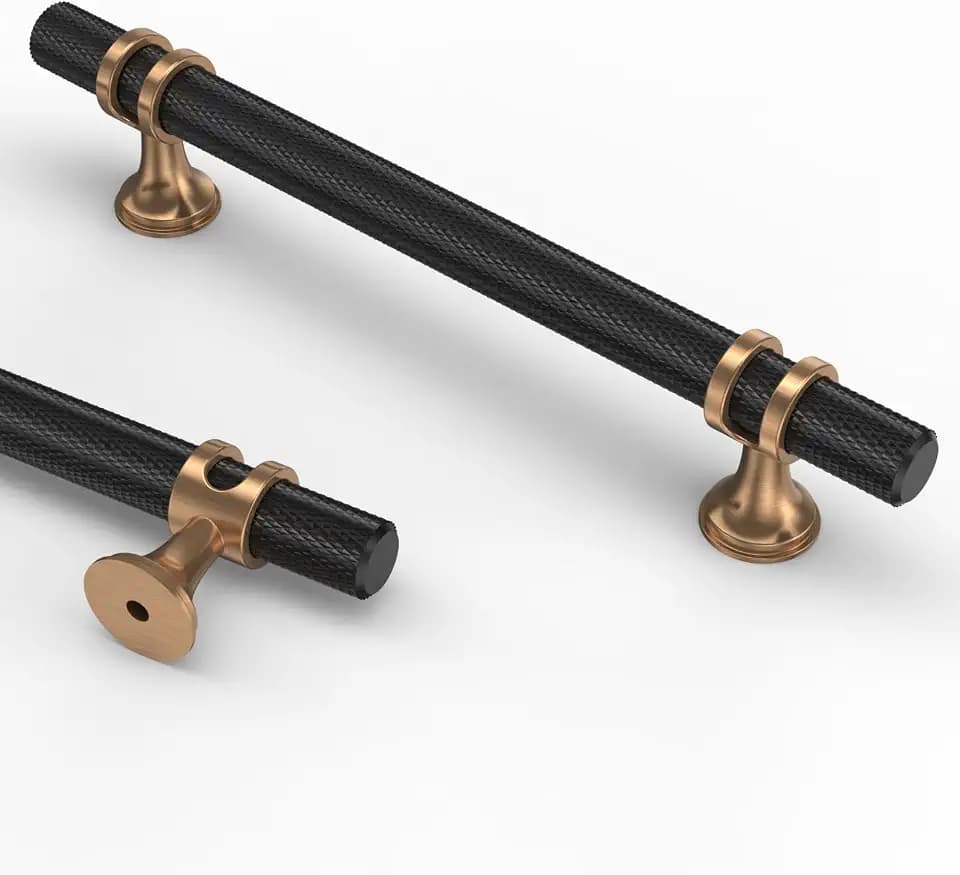 Asidrama 10 Pack 5 Inch(128mm) Knurled Matte Black and Champagne Bronze Kitchen Cabinet Handles, Cabinet Pulls Kitchen Cabinet Hardware Cupboard Handles Drawer Pulls