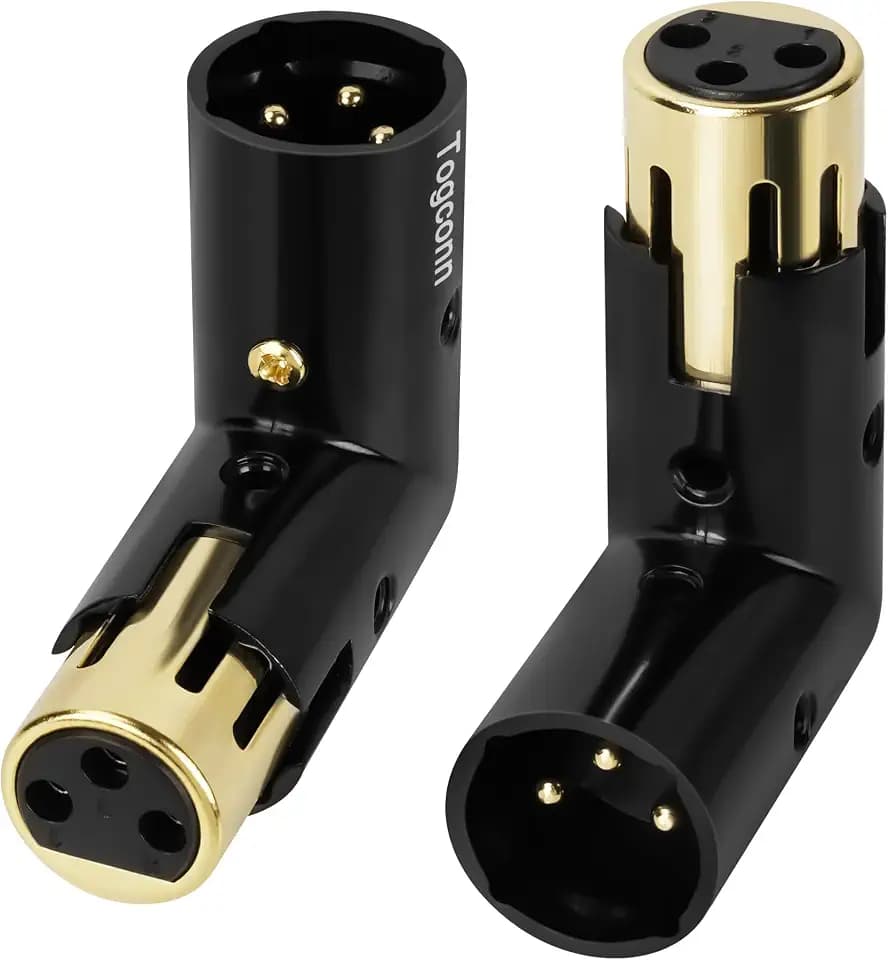 Adjustable 90 Degree XLR Adapter 2 Pack, Right Angle 3-Pin XLR Male to Female L-Shape Heavy Duty Connector Extender, Adjustable 4 Angle Positions for Microphone, Audio Interface, Mixer, PA System