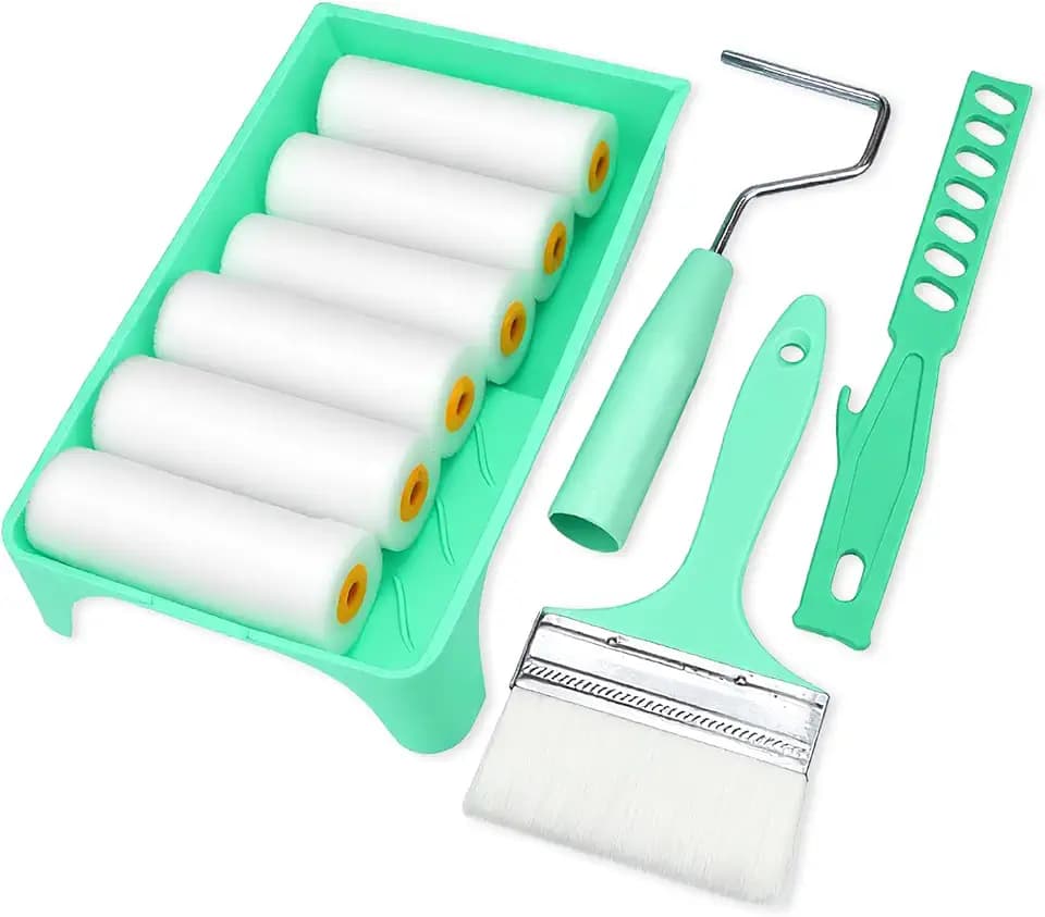10 Stück Malerroller Set, 10 cm Schaumstoffrollen mit Farbwanne & Ersatzrollen für Möbel, Holz, Türen & Sockelleisten, Ideal für Renovierung mit Glanz- & Seidenmattfarben