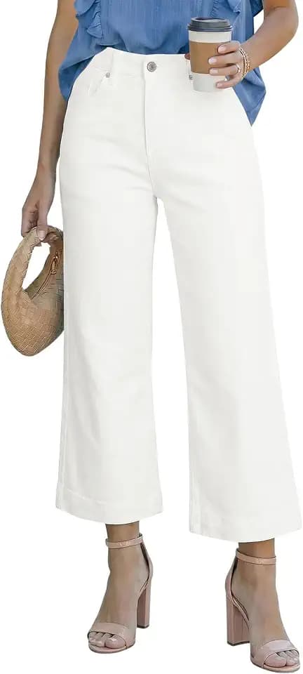 SANMM Jeans for Women High Waisted Wide Leg Flare Jean Cropped Denim Pants