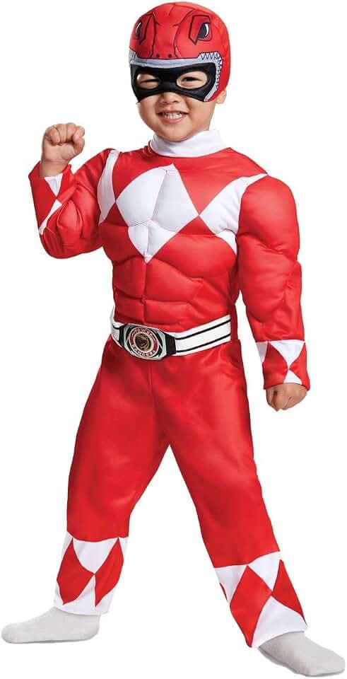 Disguise Offizielles Power Rangers Kostüm Kinder Rot Kleinkind, Karneval Kostüm Kleinkinder Ranger Faschingskostum Geburstag Superhelden Kostum fur Kleinkind Jungen Powerrangerskostüm