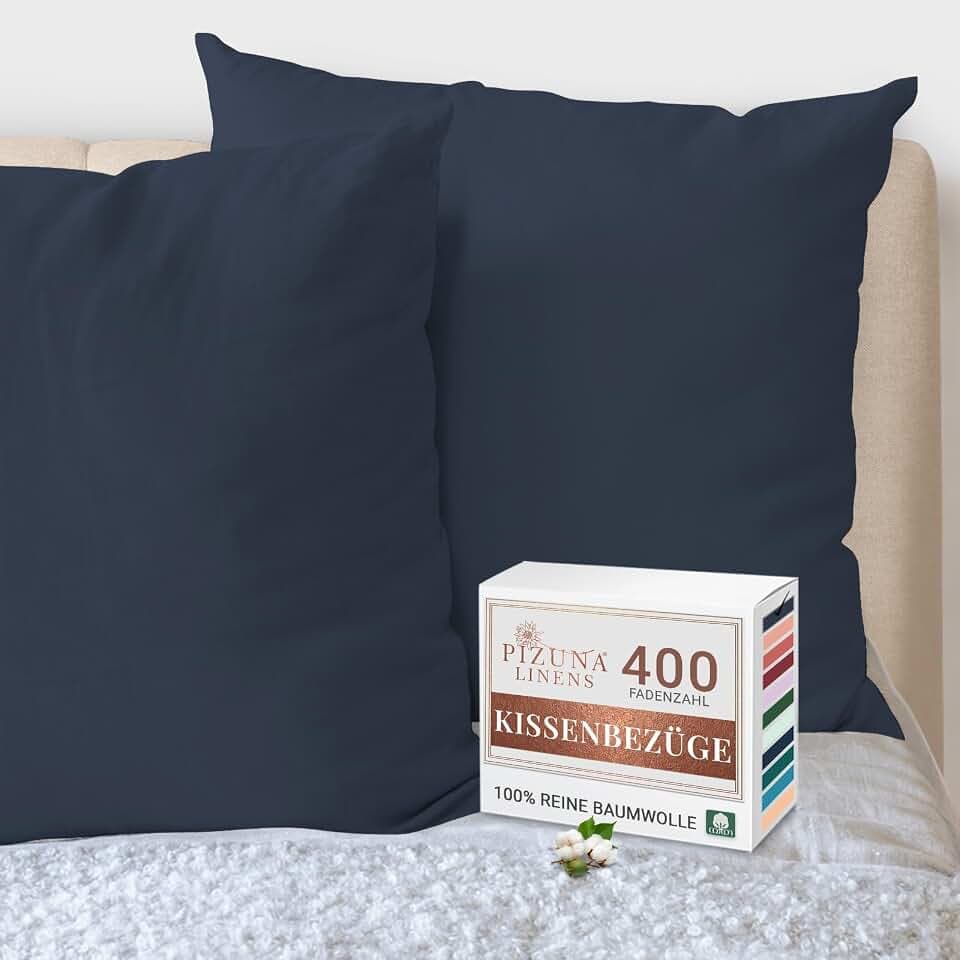 Pizuna 2er Pack Kissenbezug 80x80 cm Baumwolle Dunkelblau 400 Fadenzahl