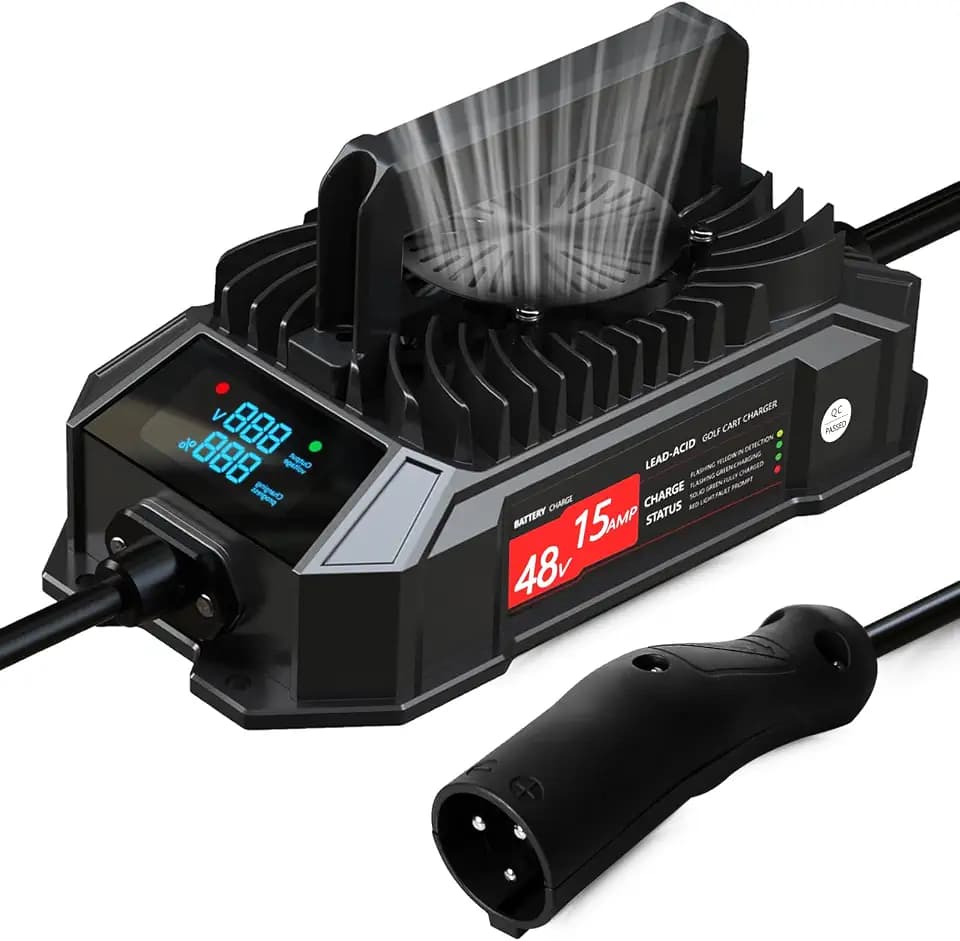 Golf Cart Charger, 48 Volt 15A Club Car Charger with LED Charging Progress Display, Upgrade 3-Pin Round Plug Precedent & DS Lead Acid Battery Charger, 4-6H Full Charge, IP67 Golf Cart Accessories