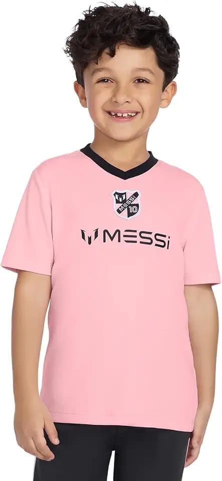 Messi Boys' Lifestyle Short Sleeve Top, Loose-fit V-Neck Shirt with Logo
