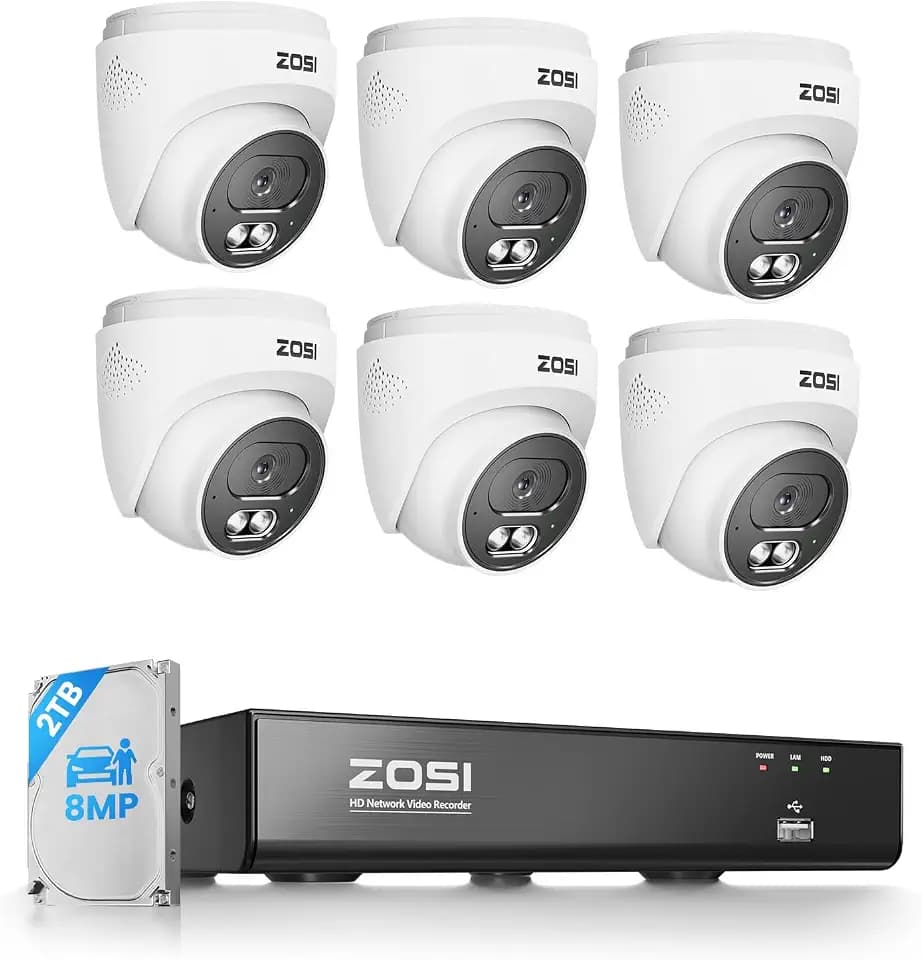 ZOSI C220 8CH 4K PoE Security Camera System, 6 x 8MP Audio Camera, 2TB HDD