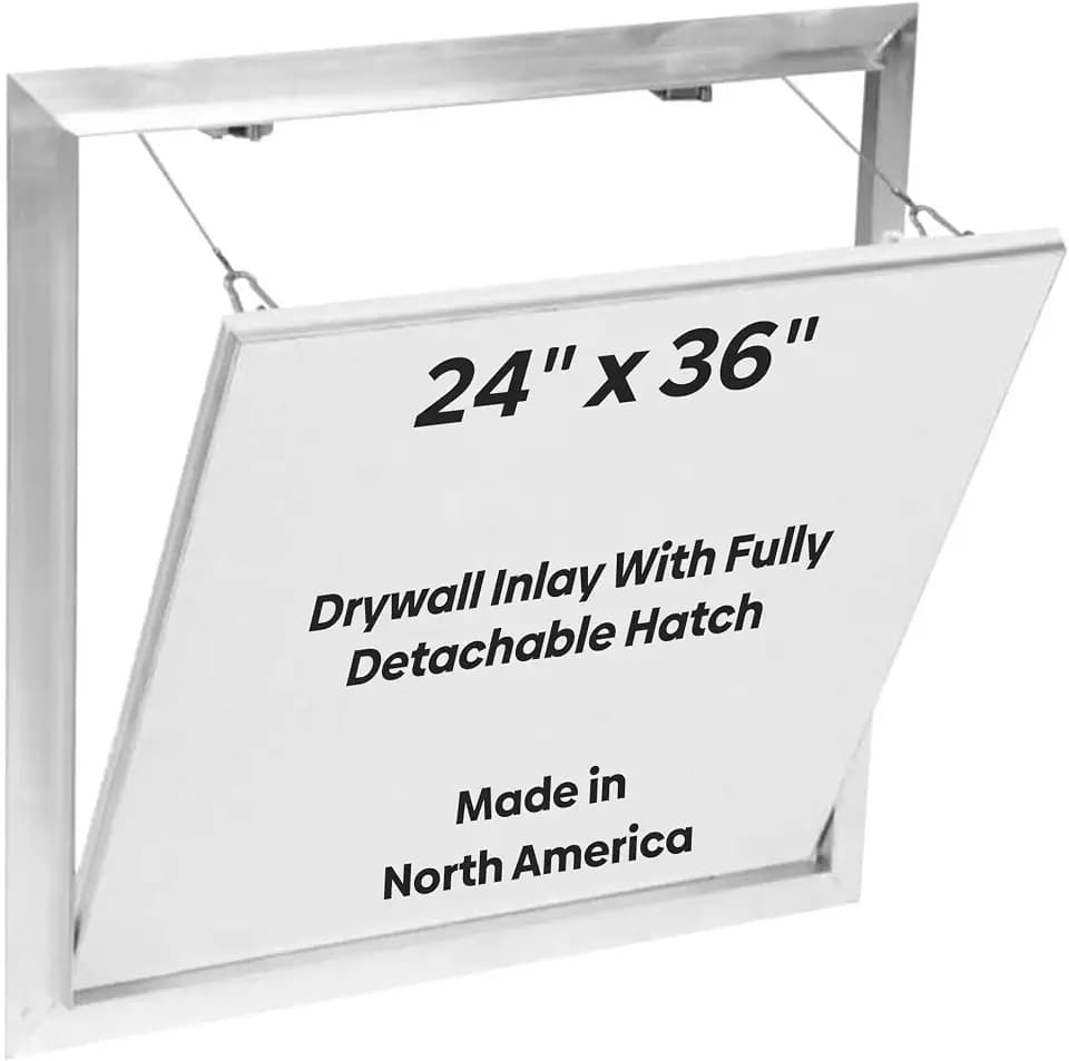 Best 24" x 36" Drywall Inlay Access Panel - Invisa Hatch™ Wall and Ceiling Access Door, 5/8" Drywall Insert, Fully Detachable Hatch, Touch Latches, Open Pin Hinge, Aluminum Mill Finish, BA-IVH
