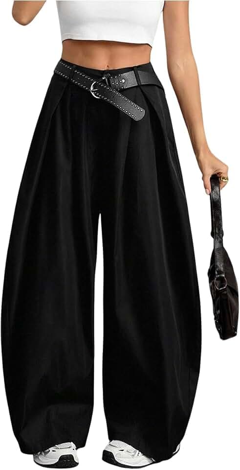 GORGLITTER Women's Barrel Pleated Oversized Wide Leg Cargo Pants