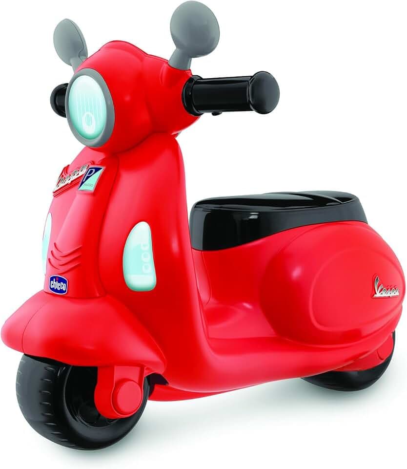 Chicco Motorrad Rutscher für Kinder Vespa Primavera, Kinderfahrzeug mit Elektronischem Bedienfeld, Lichtern und Geräuschen, Abnehmbare Stützräder, Max 25 kg, Kinderspielzeug von 1-3 Jahren, Rot