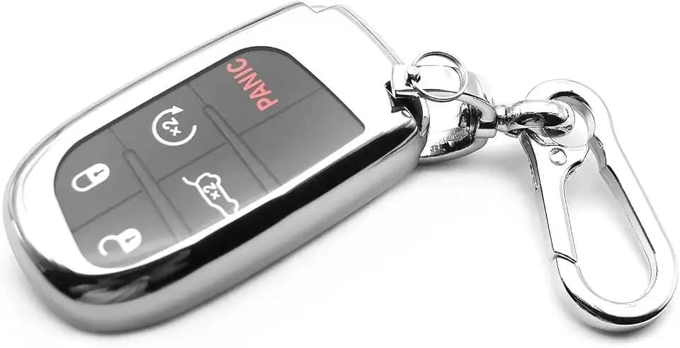 Fit for Dodge Durango Hornet Challenger Charger Jeep Compass Renegade Grand Cherokee Ram Promaster 1500 2500 3500 Chrysler 300 Fiat 500X Key Fob Cover Case Shell Accessory, Silver