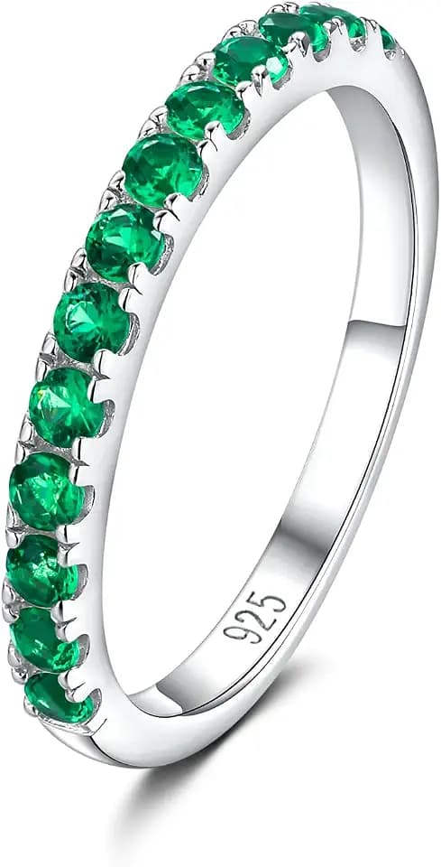 DAYBYDAY Half Eternity Birthstone Ring, Stackable Wedding Bands for Women