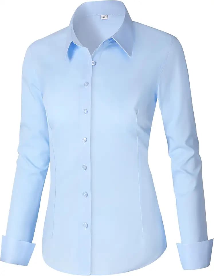 CUNLIN Womens Cotton Button Down Shirts for Women Fitted Long Sleeve Formal Dress Shirt Work Blouses Tops