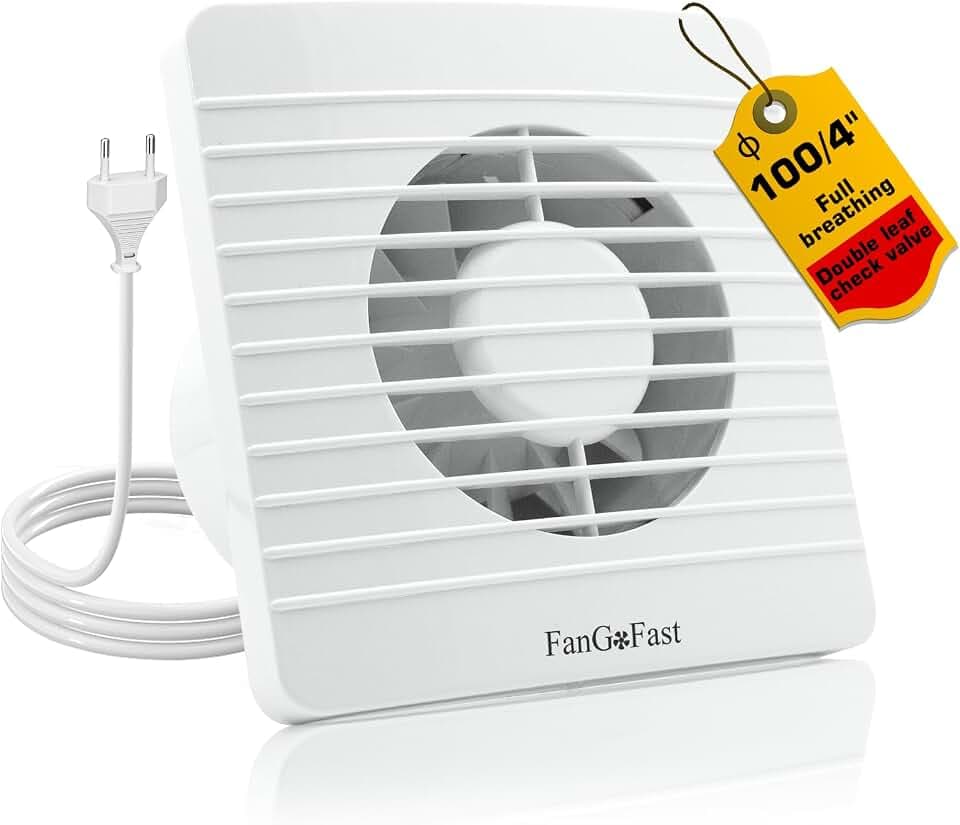 FanGoFast Badlüfter 100mm, 120m³/h, Abluftventilator Leiser mit Rücklaufklappe, Leistungsstarke Wandventilator Lüfter für Küche Bad Gewächshaus Garage