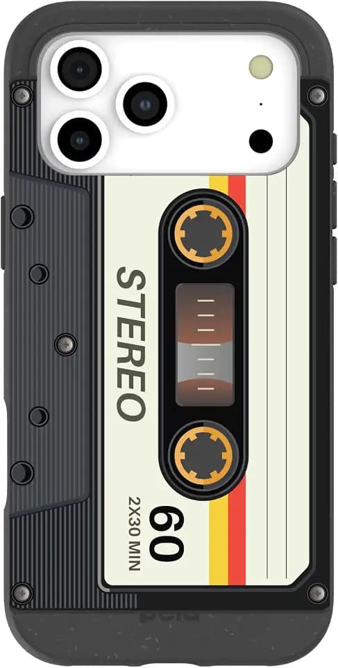 Pela | Phone Case Compatible with iPhone 17 Pro Max | MagSafe Included | Cute Eco Friendly | Made with Plants | Black Cassette
