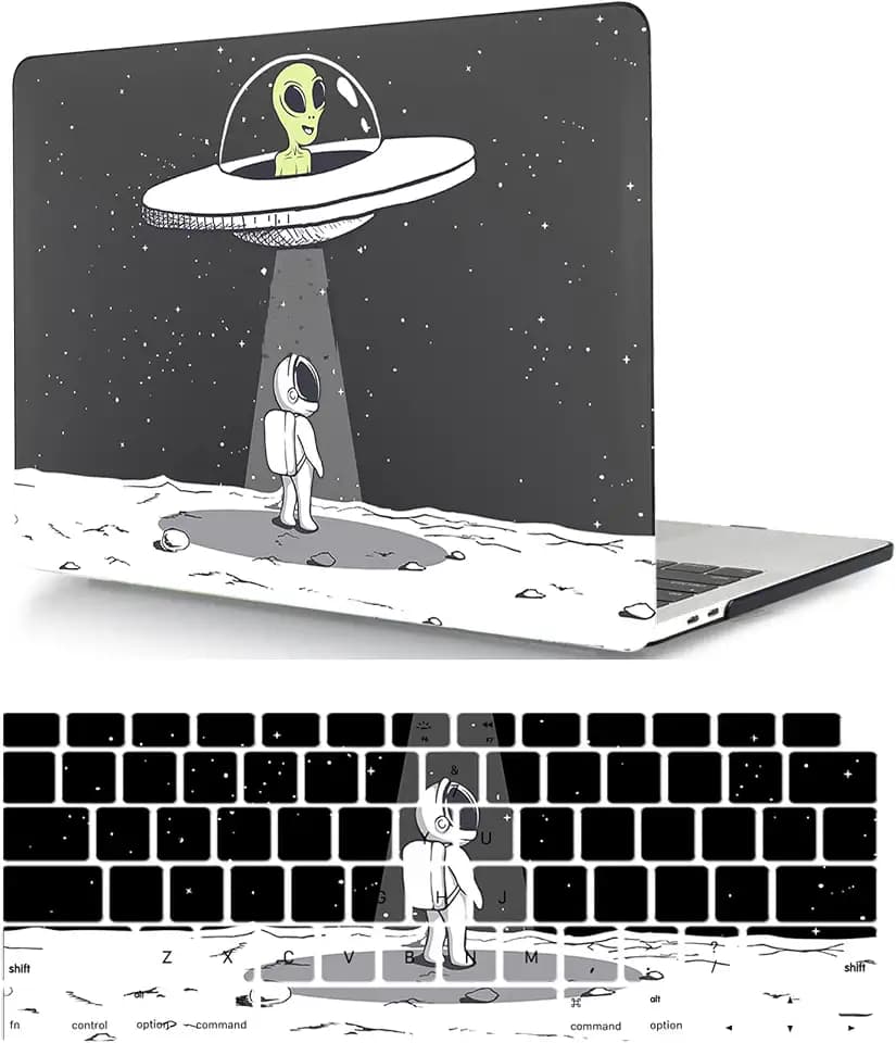 Hard Cover Compatible with New MacBook Air 13 inch with Retina Display & Touch ID 2020 2019 2018 Release Model A1932 A2179 A2337 M1, Laptop Hard Shell Case & Keyboard Cover, Astronaut and Alien