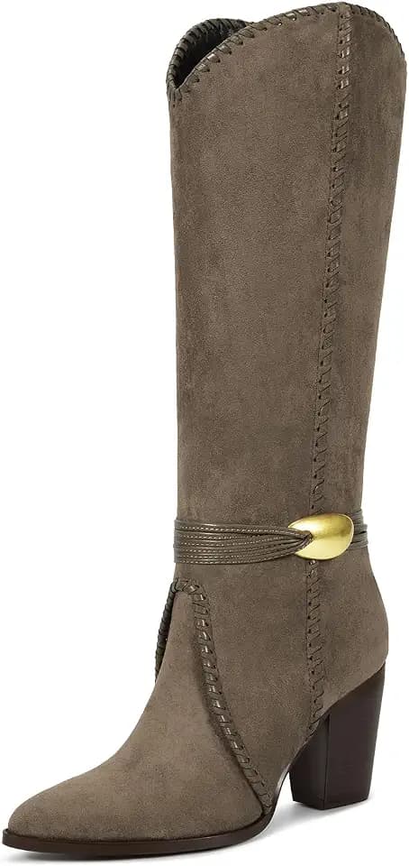 wetkiss Cowboy Boots Women Suede Knee High Cowgirl Boots Western Pointed