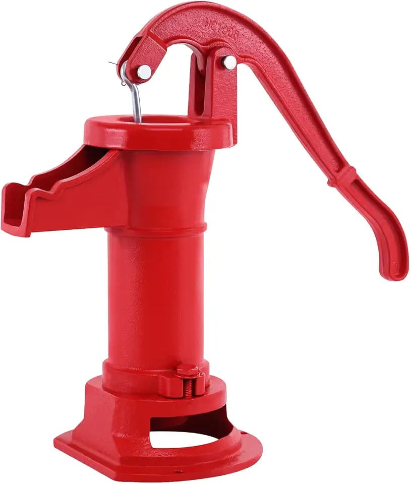 Samger Antike Krug Hand Wasserpumpe Gusseisen Rote Handbrunnenpumpe 7,6m Maximaler Lift Manuelle Wassertransferpumpe Boost Brunnen für Outdoor, Hof, Teich, Garten Dekoration Kit