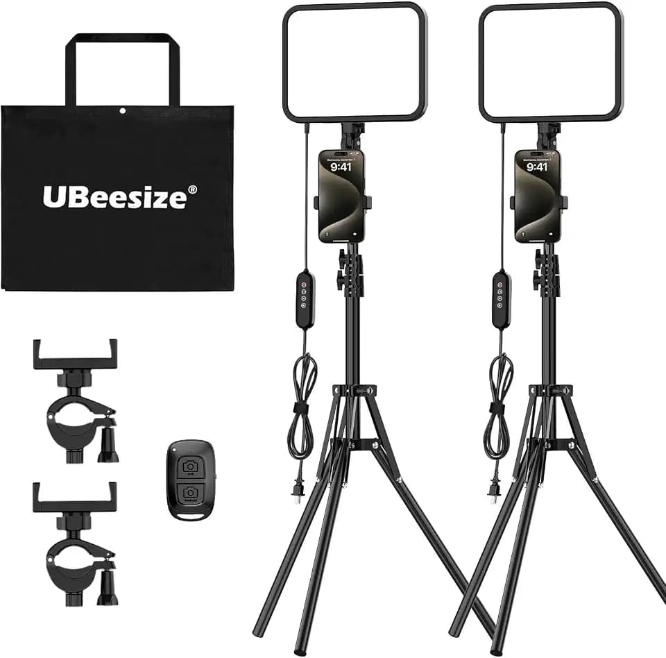 UBeesize 2-Pack LED Video Light Kit with Tripod Stand & Phone Holder