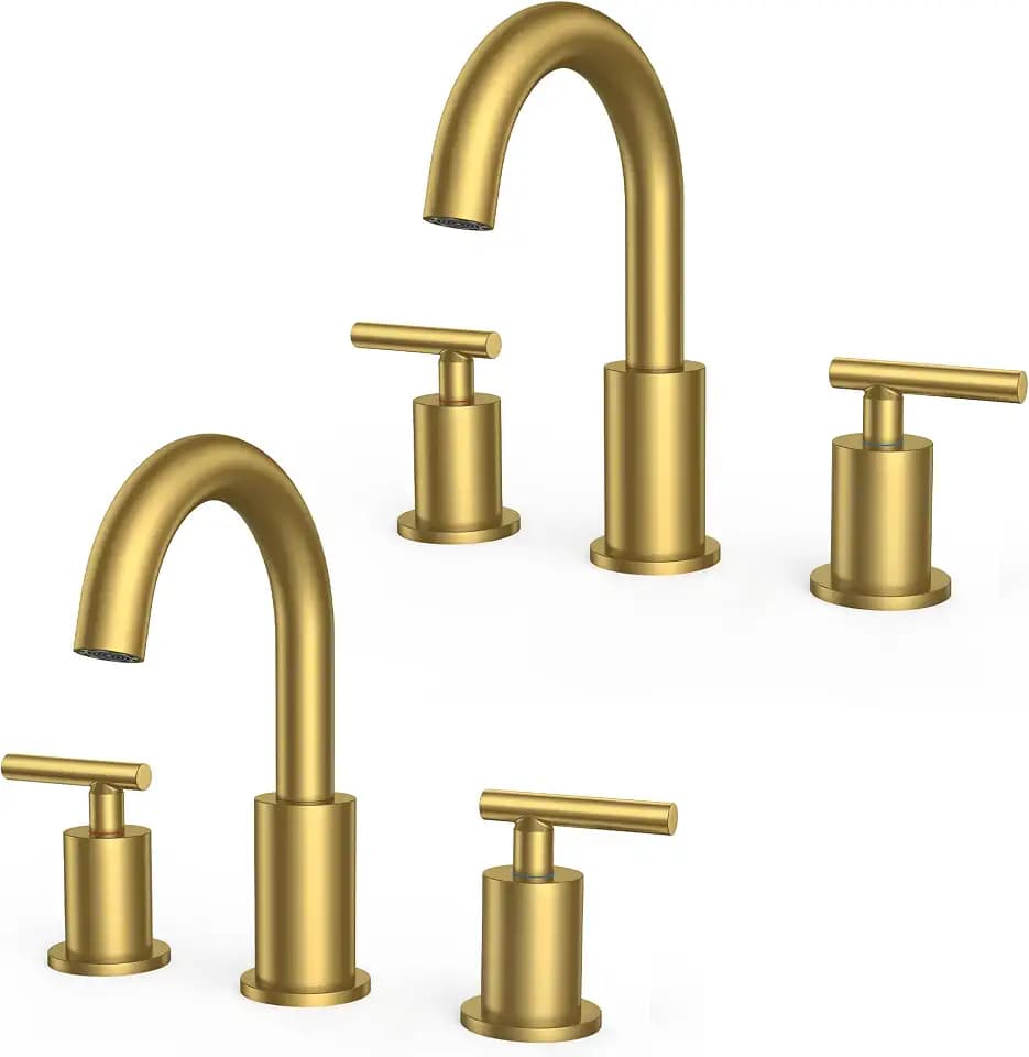 FORIOUS 2 Pack Brushed Gold Bathroom Sink Faucet 3 Hole, 8 Inch Widespread