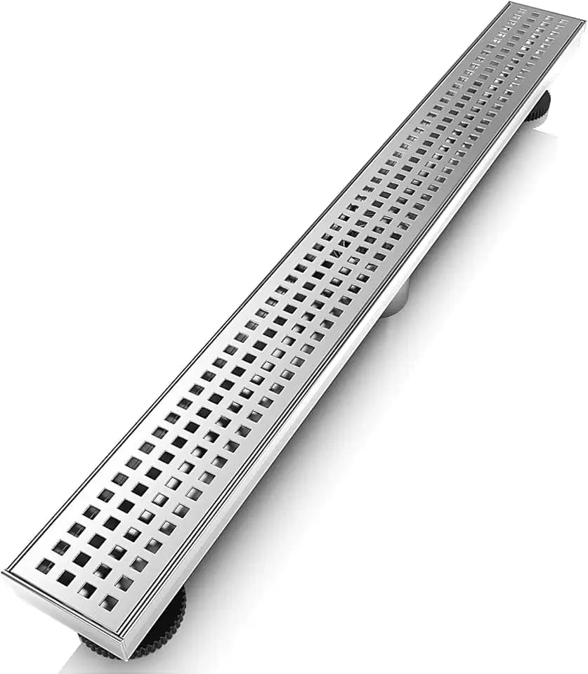 WEBANG 24 Inch Linear Shower Drain Rectangular Floor Drain with Accessories Square Hole Pattern Cover Grate Removable SUS304 Stainless Steel CUPC Certified Brushed