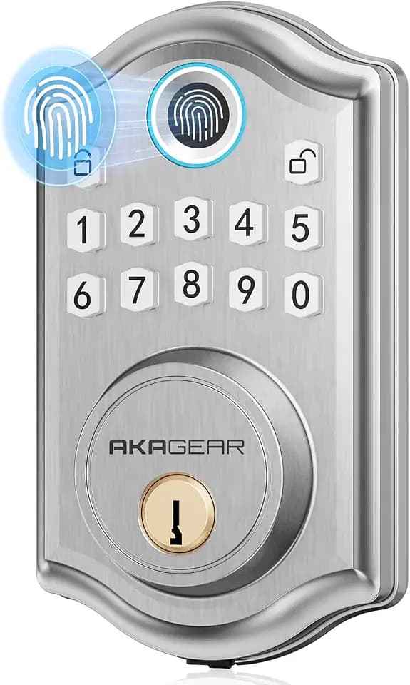 AkaGear DS10 Keyless Entry Door Lock with Fingerprint, Satin Nickel