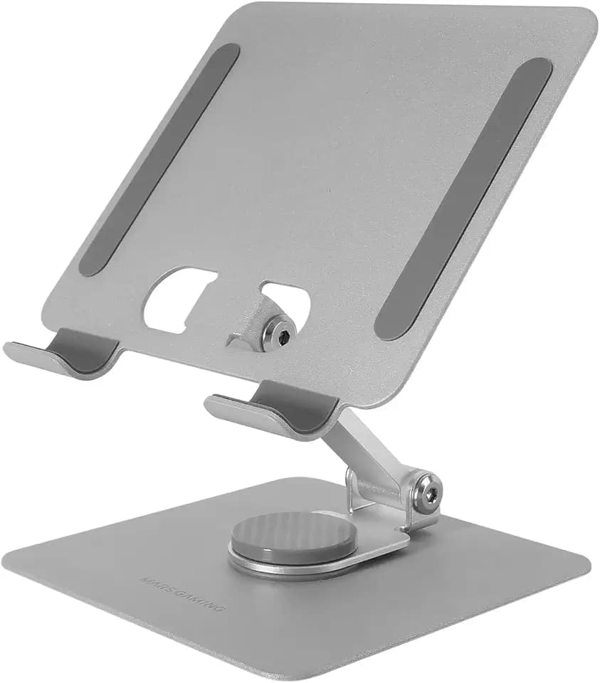 Mars Gaming MA-RST, 2in1 Tablet und Convertible Stand bis zu 13", 360° Drehbar + 180° Höhen- und Winkelverstellbar, Leichter Stahl Faltbarer Tablet Ständer, Anti-Rutsch, Silber Grau