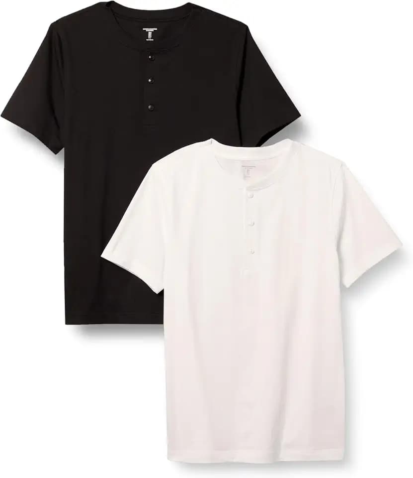 Amazon Essentials Men's Short-Sleeve Cotton Henley T-Shirt, Pack of 2