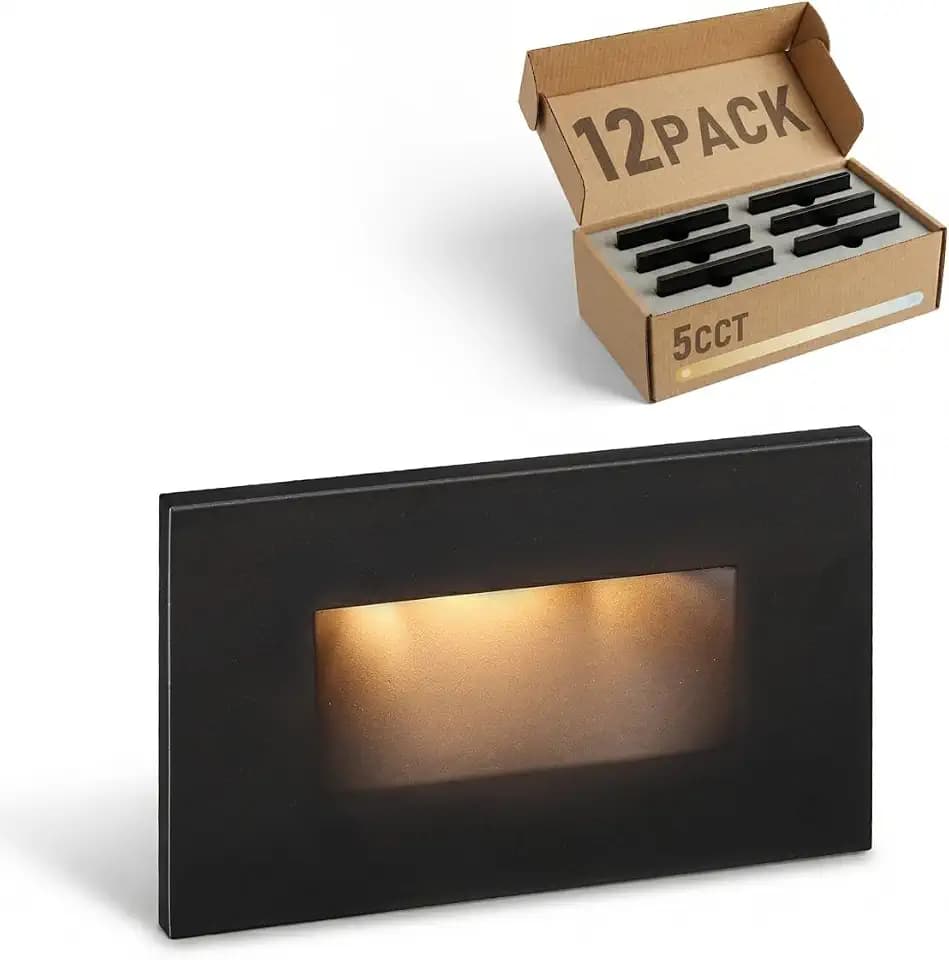 LEONLITE 12-Pack 5CCT 120V LED Step Lights, Horizontal, Black
