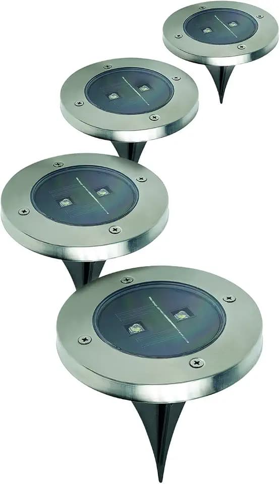IdeaWorks All Weather Resistant, Rust Resistant, Stainless Steel In Ground Solar Stake Pathway and Garden Bed LED Lights, Pack of 4