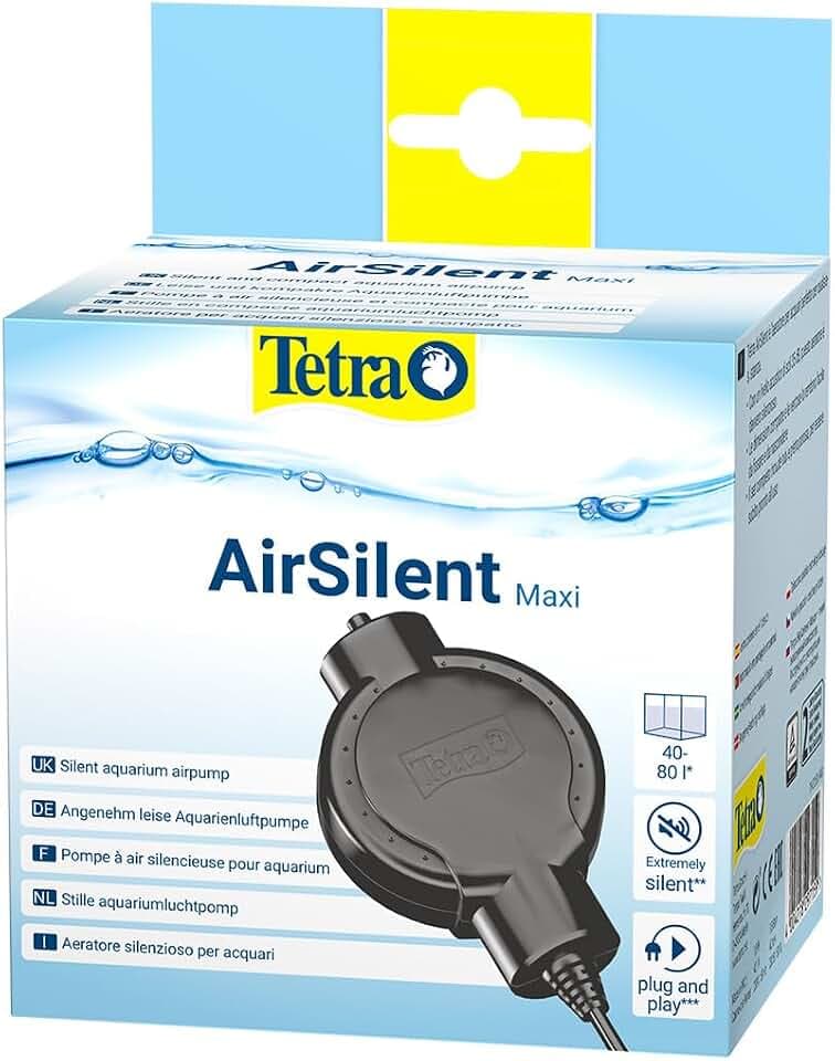 Tetra AirSilent Maxi - leise Aquarium Luftpumpe, Komplettset inklusive Ausstömerstein, geeignet zur Versorgung mit Sauerstoff von Aquarien mit 40 - 80 L, Schwarz