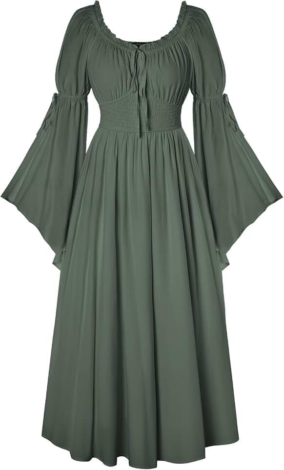 SCARLET DARKNESS Damen Mittelalter Renaissance Langarm Vintage Maxikleid