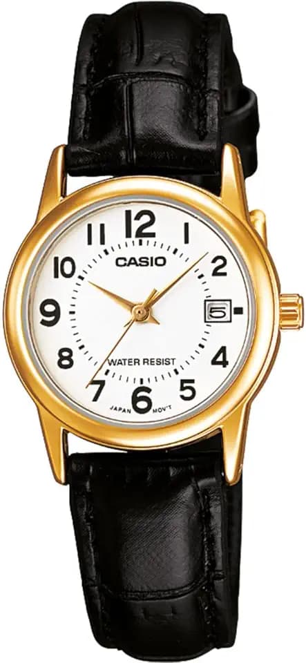Casio Women Analog Quartz Watch with Leather Strap LTP-V002GL-7BUDF, White, Strap.